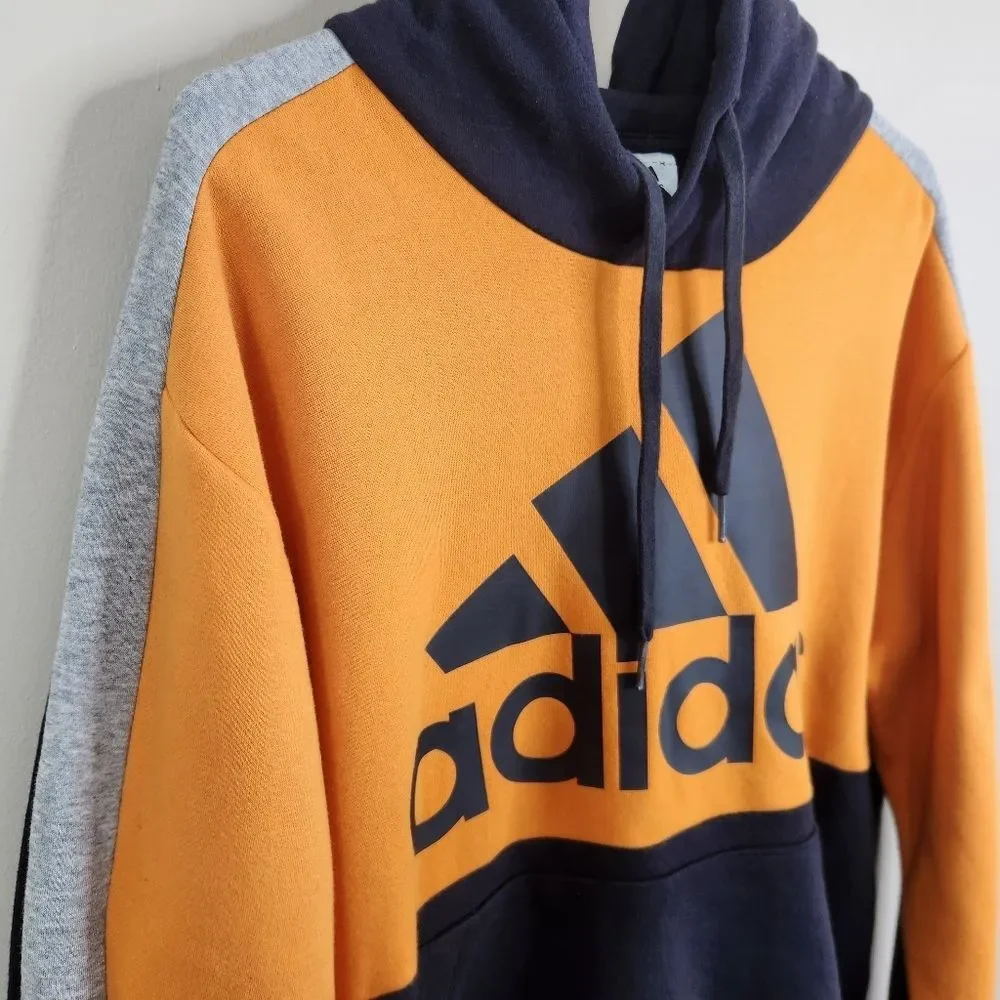 Adidas Mens Long Sleeve Colorblock Big Logo Hoodie Large
